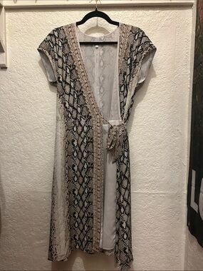 Joie Snake-Print Wrap Blouse in Black and Cream